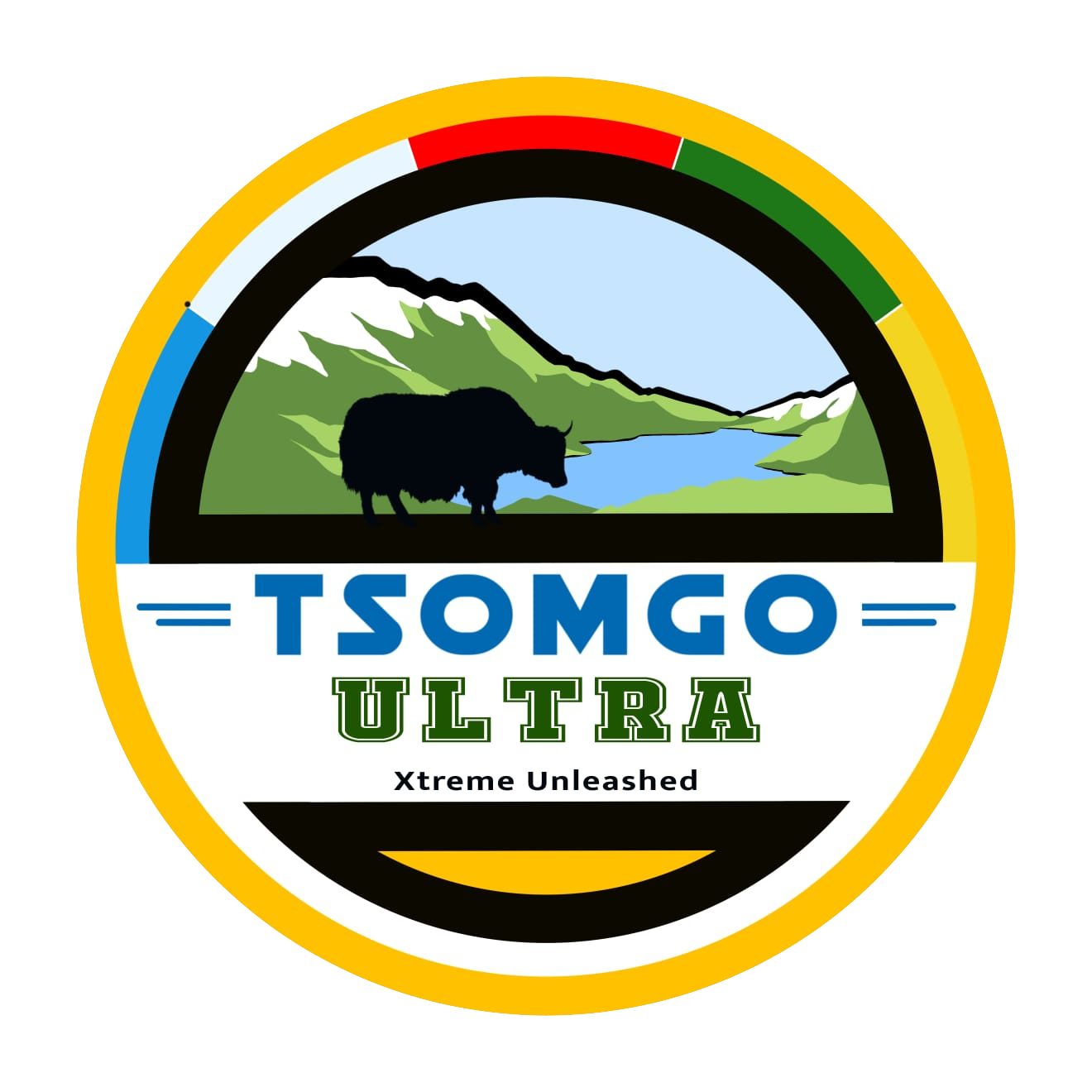 Sikkim Tsomgo Ultra 2.0 emblem with a yak against the Tsomgo lake