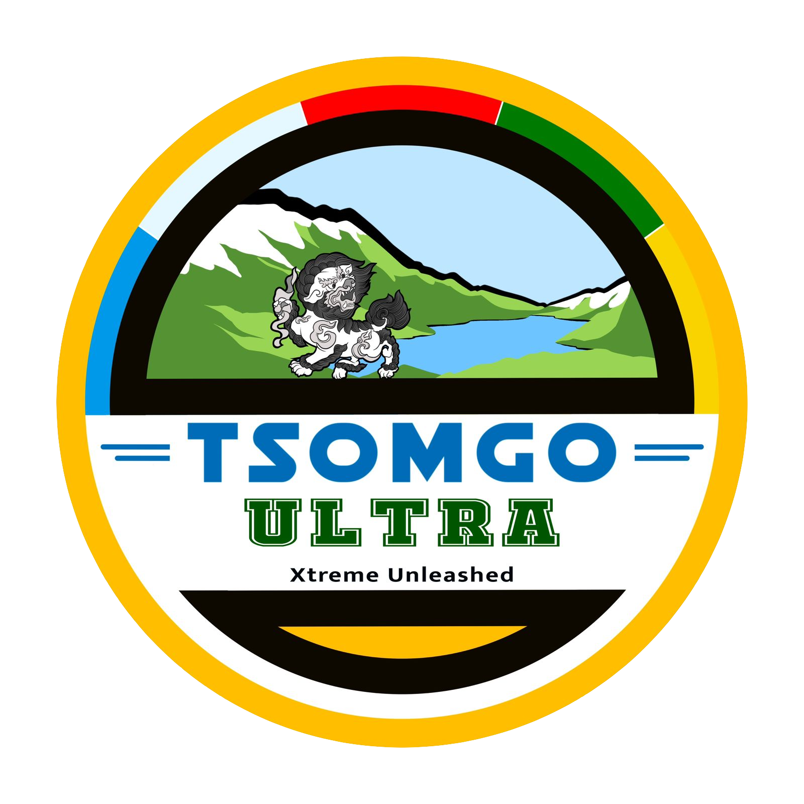 Sikkim Tsomgo Ultra 4.0 emblem with a snow lion against the Tsomgo lake